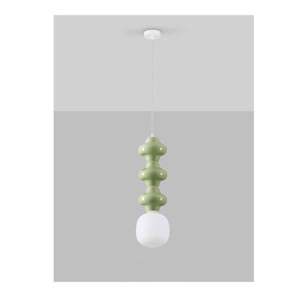 Biele/svetlozelené keramické závesné svietidlo so skleneným tienidlom ø 18 cm Clio – Nova Luce-image-3