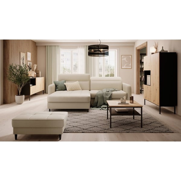 Béžová zamatová rozkladacia/s úložným priestorom rohová pohovka (ľavý roh/s leňoškou) Gomsi – ELTAP-image-1