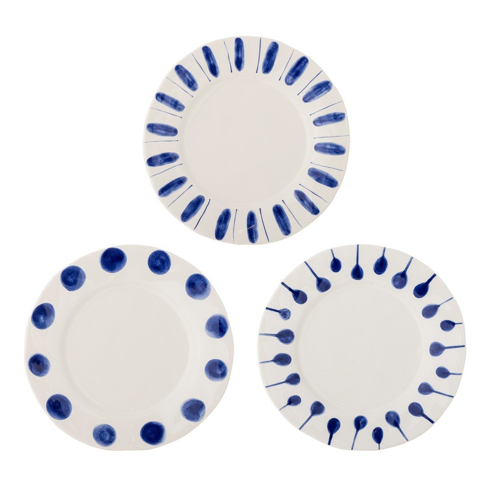 Biele/modré kameninové taniere v súprave 3 ks ø 28 cm Linora – Bloomingville
