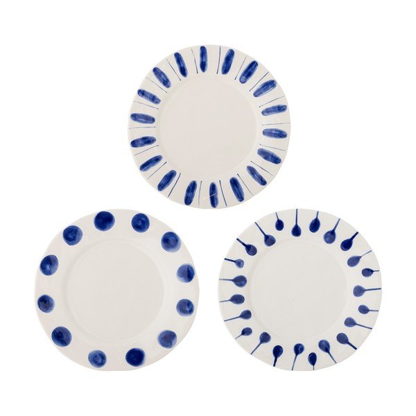 Biele/modré kameninové taniere v súprave 3 ks ø 28 cm Linora – Bloomingville