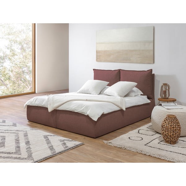 Ružová čalúnená dvojlôžková posteľ s úložným priestorom a roštom 160x200 cm Garancia – Bobochic Paris-image-4