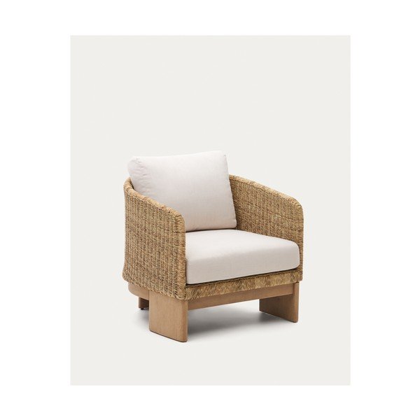 Béžové/v prírodnej farbe drevené/z umelého ratanu záhradné kreslo Xoriguer – Kave Home-image-1