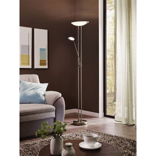 Sivá LED stojacia lampa so skleneným tienidlom (výška 180 cm) BAYA LED – EGLO-image-1