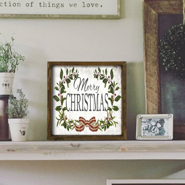 Obraz v ráme z borovicového dreva Christmas Leaf, 34 x 34 cm-image-1