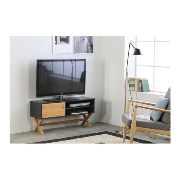 Sivý TV stolík z borovicového dreva SOB Leydo