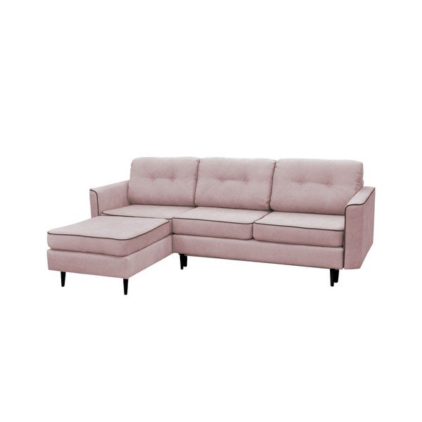Ružová rohová rozkladacia pohovka Mazzini Sofas Dragonfly, ľavý roh, čierne nohy-image-1