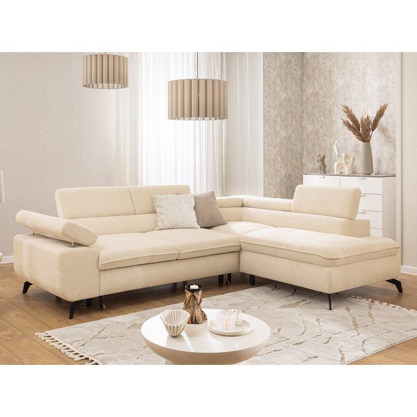 Krémovobiela ženilková rohová pohovka (pravý roh/do L) Marbeya  – Ropez-image-1