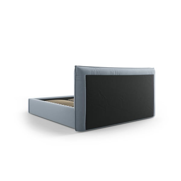 Svetlomodrá čalúnená dvojlôžková posteľ s úložným priestorom a roštom 180x200 cm Elio – Milo Casa-image-3