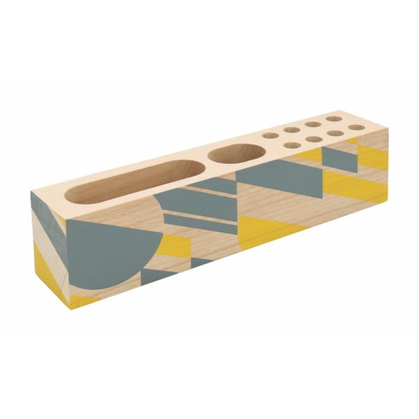 Žlté drevené puzdro na ceruzky Portico Designs Geometrico