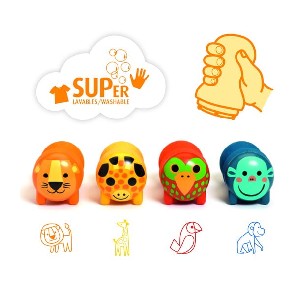 Detské pečiatky v súprave 4 ks Safari zvieratká - Djeco-image-1