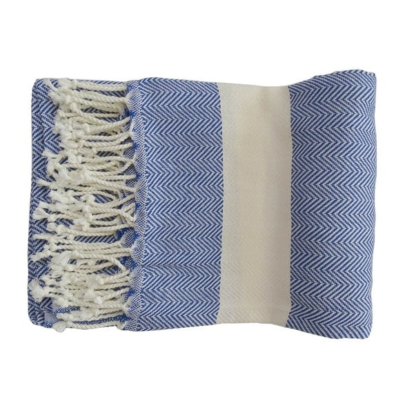 Modrá ručne tkaná osuška z prémiovej bavlny Lidya, 100 × 180 cm