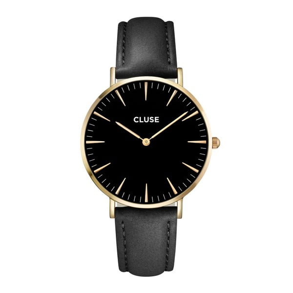 Dámske čierne hodinky s koženým remienkom Cluse La Bohéme