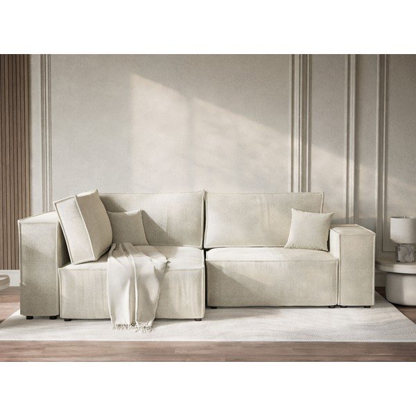 Krémová ženilková rozkladacia/s úložným priestorom rohová pohovka (ľavý roh/do L) Tonga – Maison de Rêve-image-1