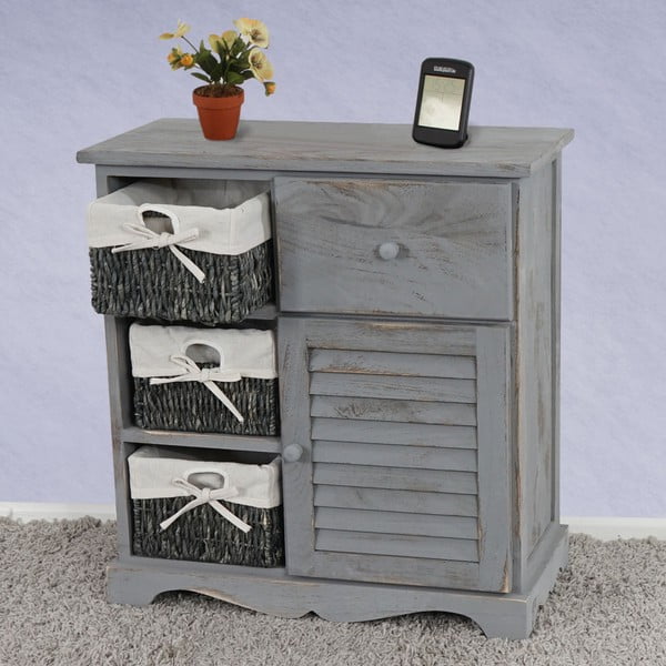 Komoda s košíkmi a dvoma zásuvkami Shabby, sivá-image-1