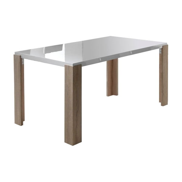 Biely jedálenský stôl s nohami v dekore dubového dreva Pondecor None, 90 × 160 cm