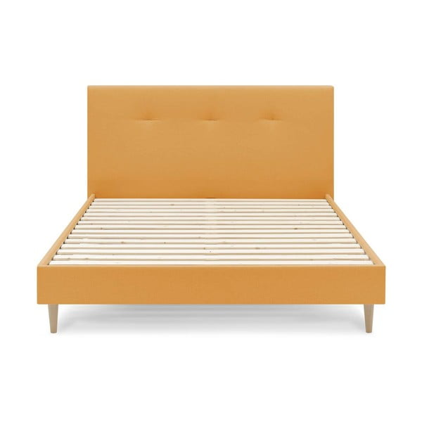 Žltá čalúnená dvojlôžková posteľ s roštom 160x200 cm Tory - Bobochic Paris-image-1