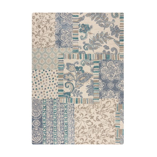 Modrý/béžový ručne tkaný vlnený koberec 120x170 cm Eloise Patchwork – Flair Rugs