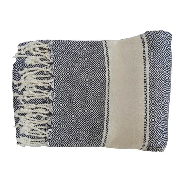 Tmavomodrá ručne tkaná osuška z prémiovej bavlny Elmas, 100 × 180 cm