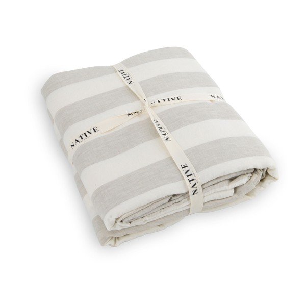 Svetlosivé/krémové ľanové obliečky na dvojlôžko 200x200 cm Natural Stripes – Native Natural-image-3