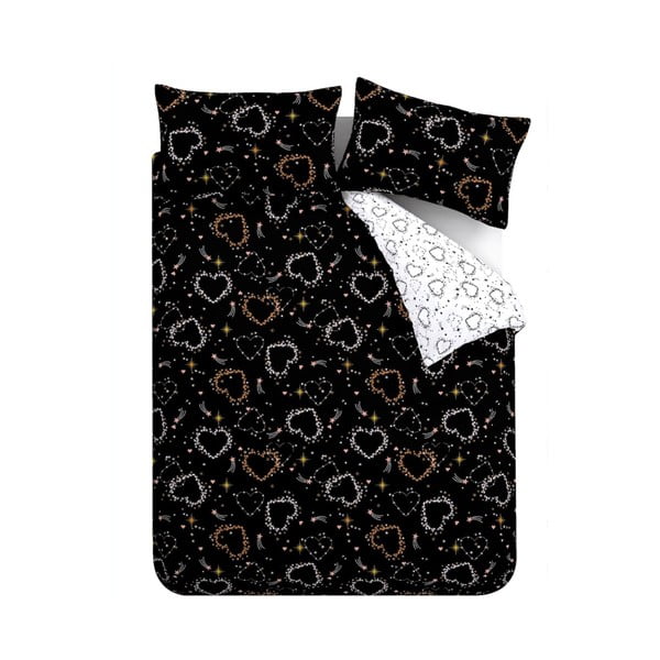 Čierno-biele obliečky na dvojlôžko 200x200 cm Cosmic Hearts and Stars – Catherine Lansfield-image-2