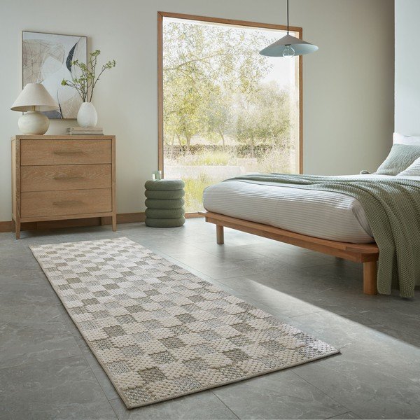 Zelený prateľný behúň s prímesou bavlny 80x230 cm Muted Checkerboard – Flair Rugs-image-1