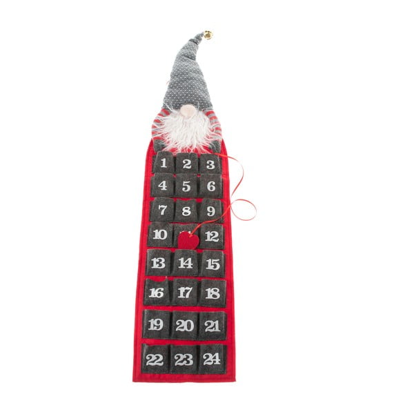 Sivo-červený textilný adventný kalendár Dakls, výška 75 cm
