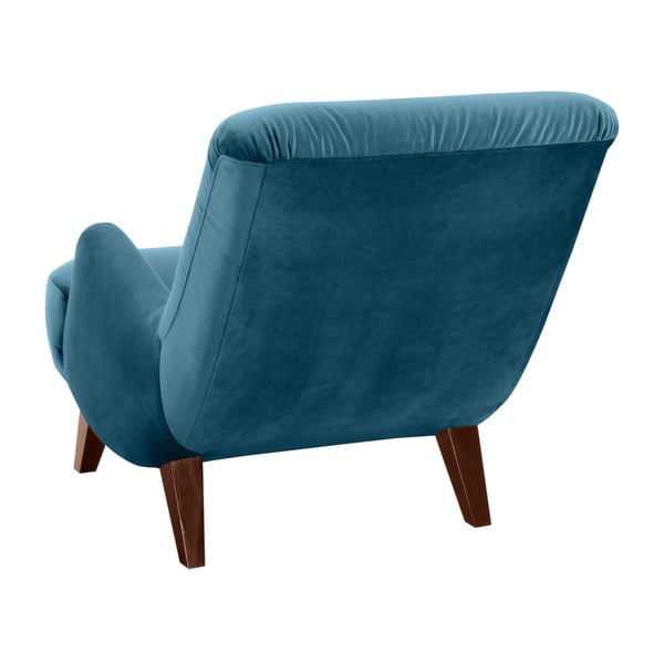 Petrolejovomodré kreslo s hnedými nohami Max Winzer Brandford Suede-image-2