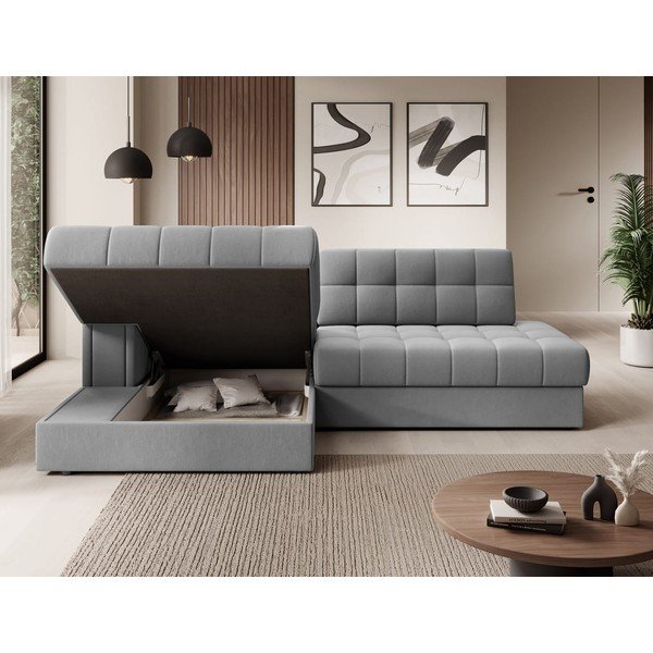 Sivá zamatová rozkladacia rohová pohovka (ľavý roh/s leňoškou) Blezalt – ELTAP-image-3