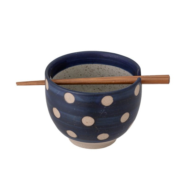 Modrá kameninová miska s jedálenskými paličkami Bloomingville Masami, ø 13 cm-image-1
