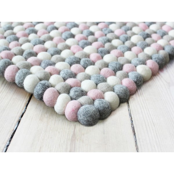 Ružovo-sivý guľôčkový vlnený koberec Wooldot Ball rugs, 100 x 150 cm