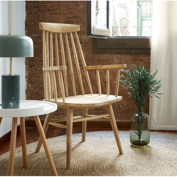 Biely odkladací stolík s drevenou podnožou Kave Home Bruk-image-1