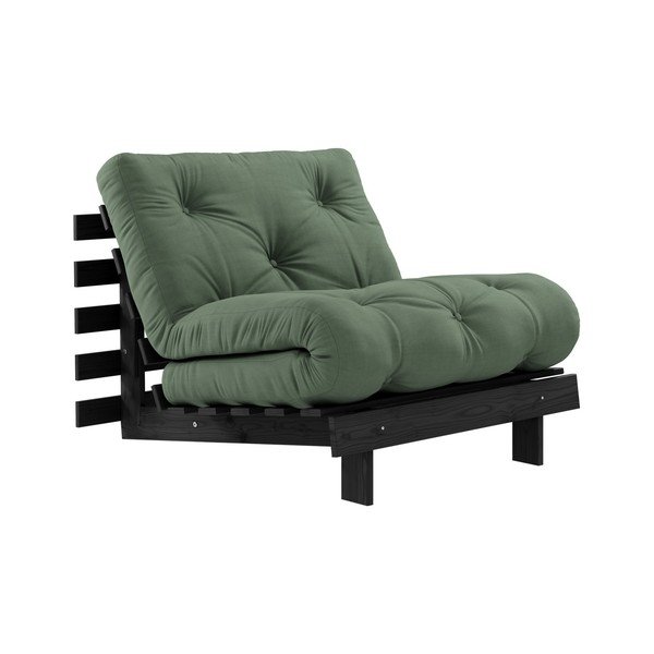 Rozkladacie kreslo so zeleným poťahom Karup Design Roots Black/Olive Green