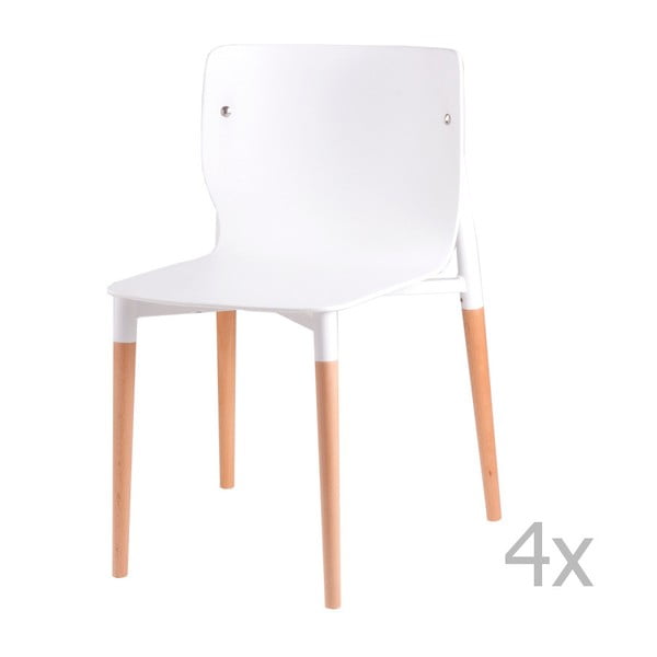 Sada 4 bielych jedálenských stoličiek s drevenými nohami sømcasa Alisia