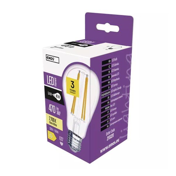 Teplá LED filamentová žiarovka E27, 3 W - EMOS-image-1