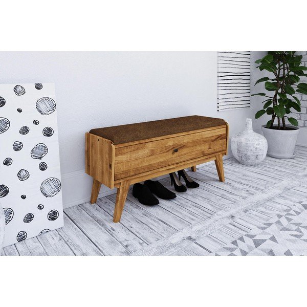 Lavica s úložným priestorom z dubového dreva s oranžovým sedákom Retro - The Beds-image-1