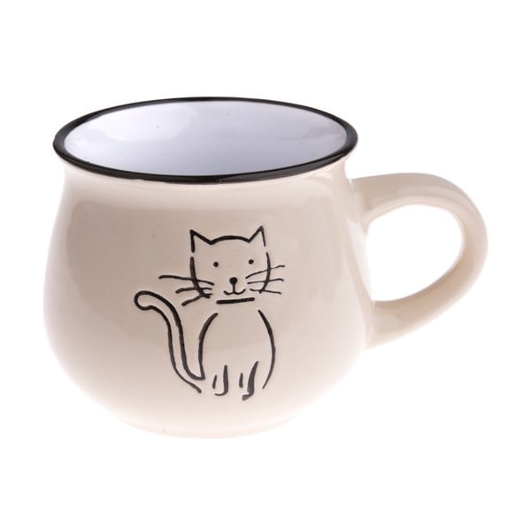 Béžový keramický hrnček s obrázkom mačky Dakls, objem 0,2 l