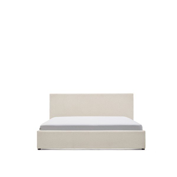 Béžová čalúnená dvojlôžková posteľ s úložným priestorom s roštom 160x200 cm Nahiri – Kave Home-image-4