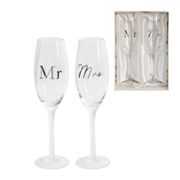 Sada 2 pohárov na šampanské Amore Mr. and Mrs., 180 ml
