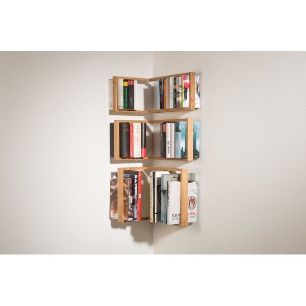 Rohová polica na knihy z dubového dreva das kleine b b3, výška 34 cm-image-1