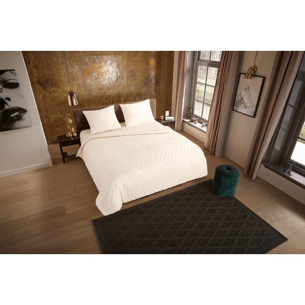 Krémové predĺžené obliečky na dvojlôžko z mikrovlákna 200x220 cm Pure Zigzag – Good Morning-image-3