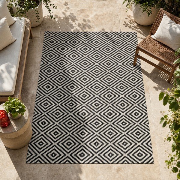 Čierno-biely vonkajší koberec NORTHRUGS Karo, 80 × 200 cm-image-1