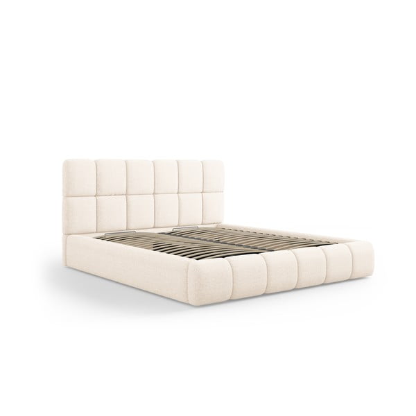 Béžová čalúnená dvojlôžková posteľ s úložným priestorom s roštom 160x200 cm Bellis – Micadoni Home