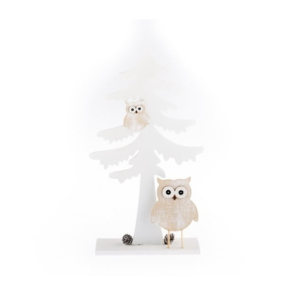 Biela drevená dekorácia Dakls Owly Tree