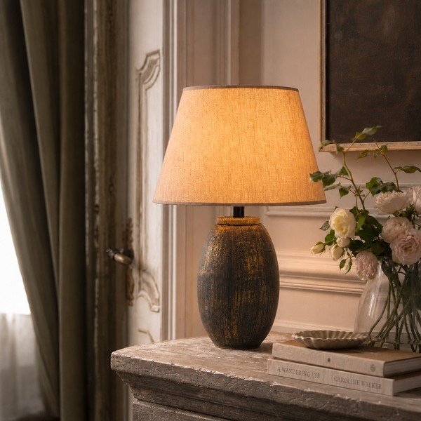 Sivá/béžová stolová lampa s textilným tienidlom (výška  46 cm) Yakamoz – Opviq lights-image-1