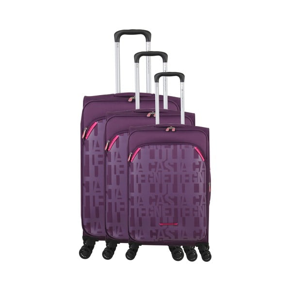 Sada 3 fialových kufrov na 4 kolieskach Lulucastagnette Bellatrice