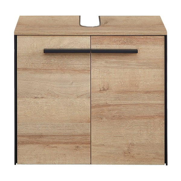 Závesná skrinka pod umývadlo v dekore duba v prírodnej farbe 53x60 cm Quickset 395 – Pelipal