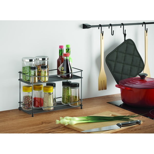 Čierna dvojposchodová polica na korenie Metaltex Lava-image-1