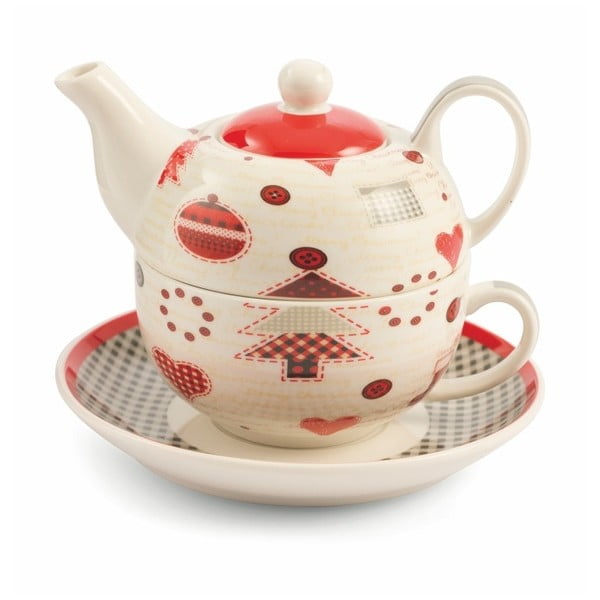 Čajová kanvica s hrnčekom a tanierikom z porcelánu Villa d'Este Patchwork Tea For One