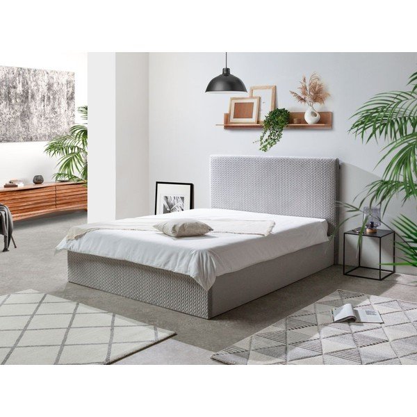 Svetlosivá čalúnená dvojlôžková posteľ s úložným priestorom s roštom 160x200 cm Adele - Bobochic Paris-image-1