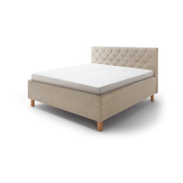 Béžová čalúnená dvojlôžková posteľ s úložným priestorom s roštom 180x200 cm San Remo – Meise Möbel